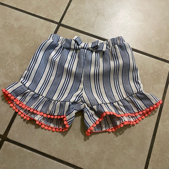 Other - Girls Blue Stripe Ruffle Shorts with Coral Trim